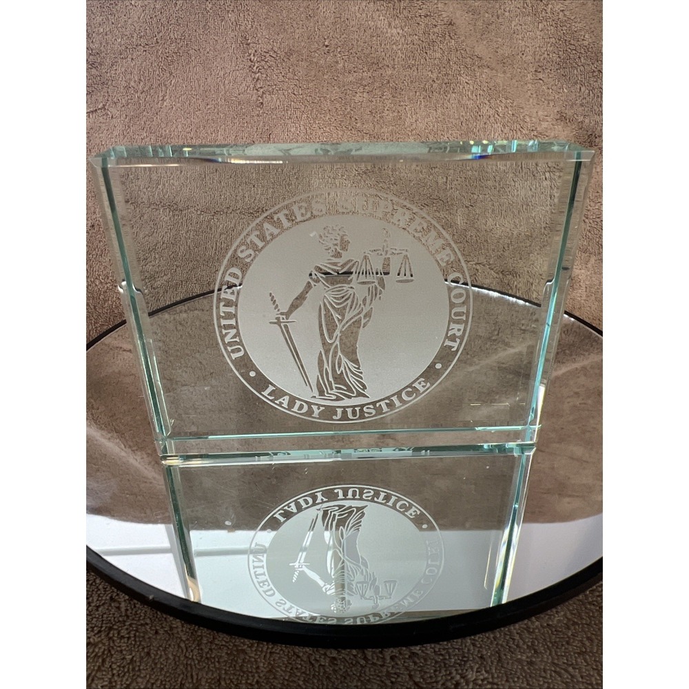 United States Supreme Court Lady Justice Glass Paperweight 4" x 3" Transparent